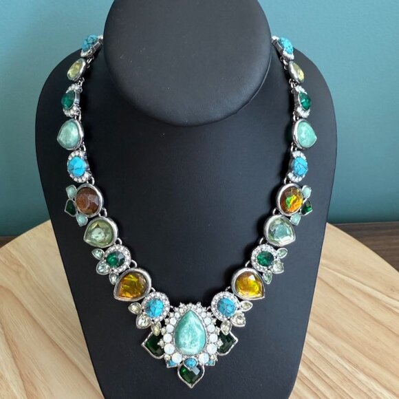 Necklace Chloe & Isabella Peacock Plumes Fashion Multi Faux Turquoise + Crystal - Picture 2 of 10